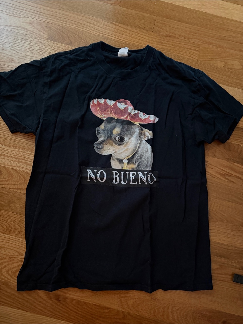 Gildan Black Graphic Tee with Chihuahua 'No Bueno' Design
